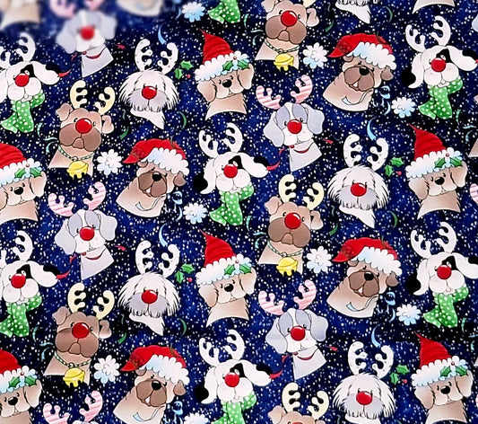 Blue Cartoon Reindeer Dog Christmas Bandana