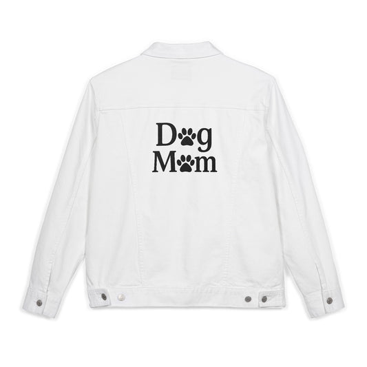 White Embroidered Dog Mom Denim Jacket Sizes Small - 2XL