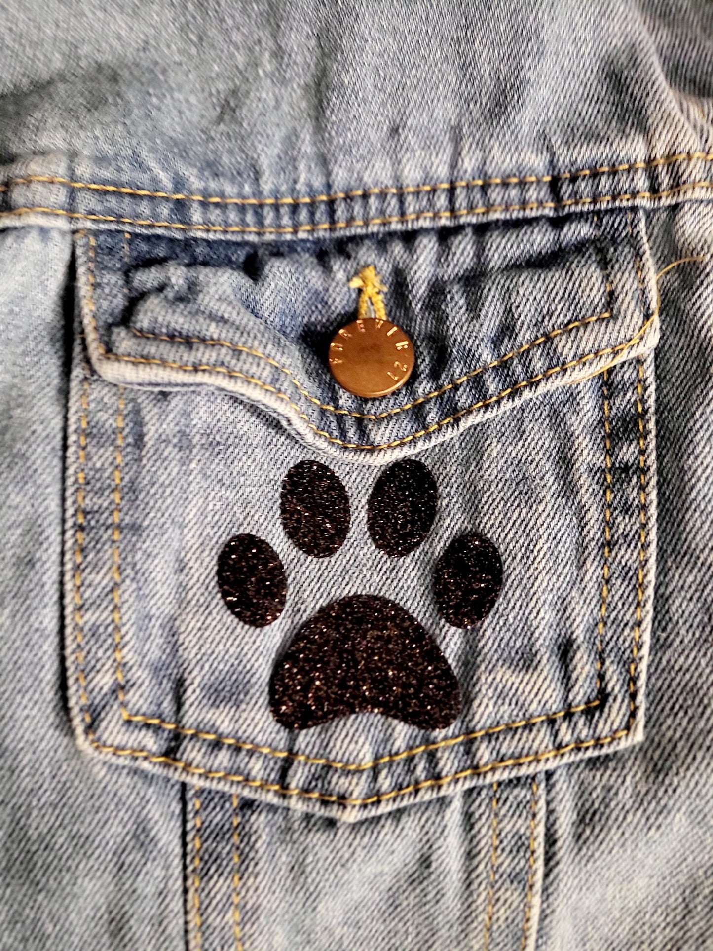 Upcycled Jeans Jacket Medium With Crystal Dog Design