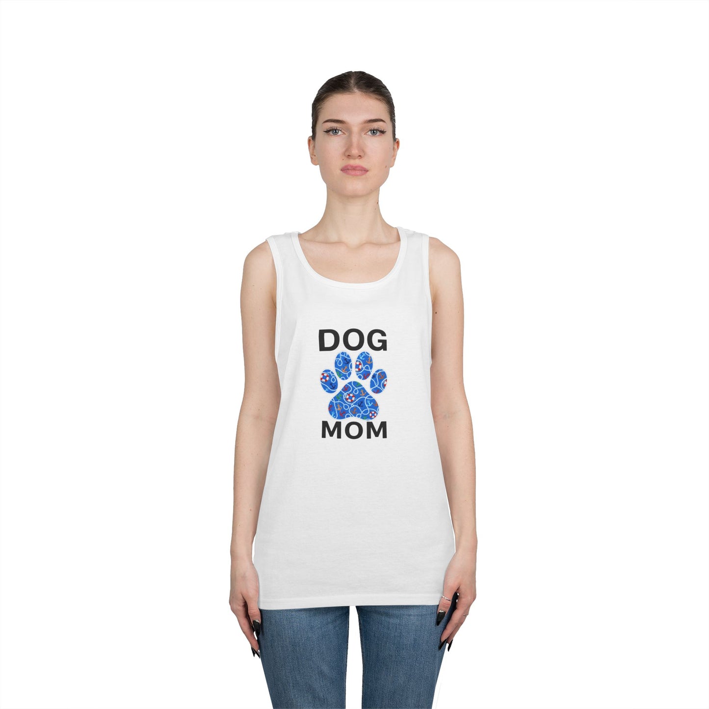 Dog Mom Sailor Paw White Unisex Heavy Cotton Tank Top