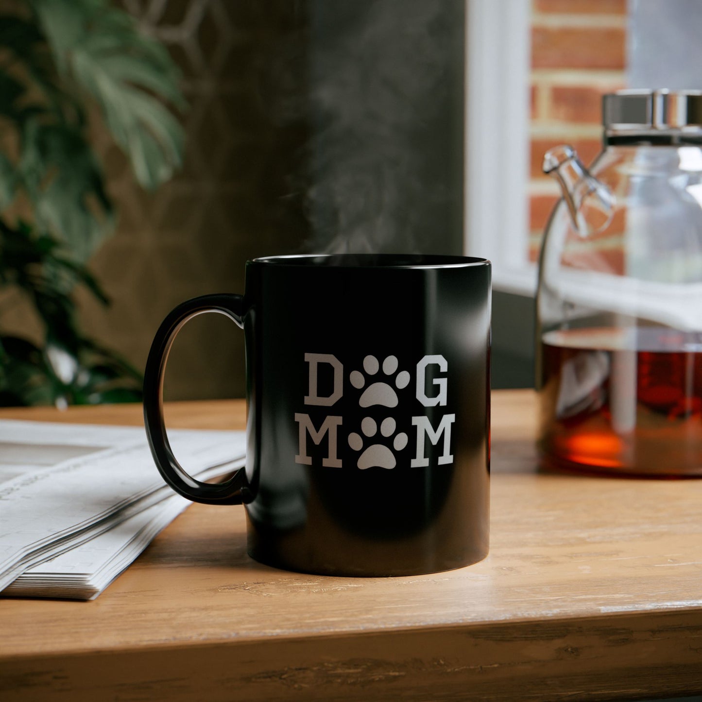 Dog Mom Black Mug