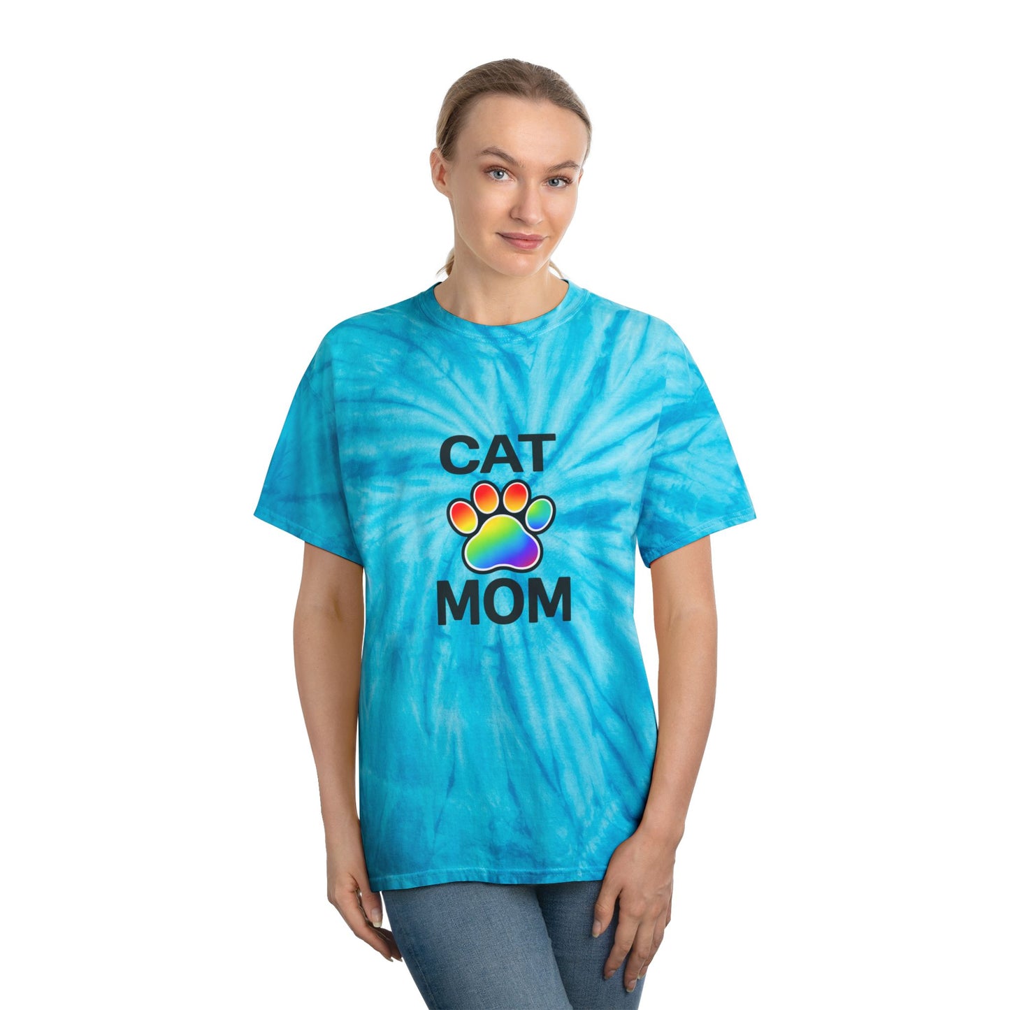 Pride Cat Mom Color Blast Tie-Dye Tee Sizes Small - 2XL (3 colors)