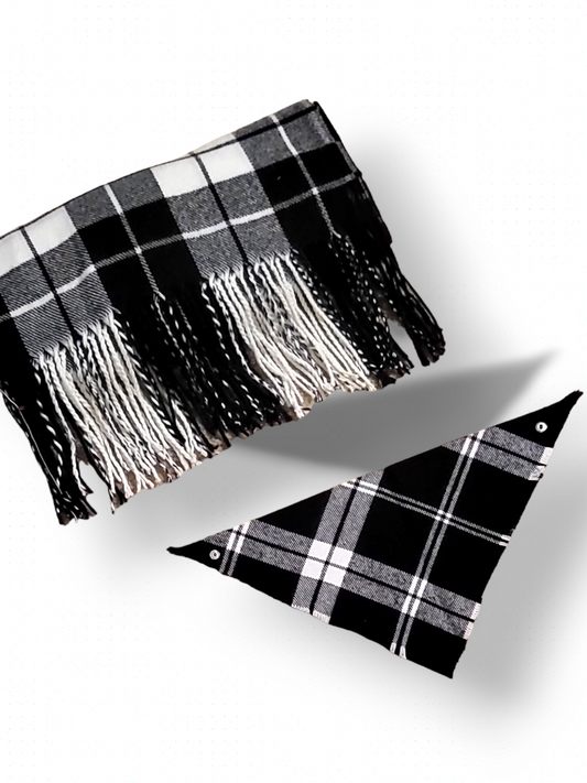 Black and White Plaid Flannel Bandana and Scarf Set