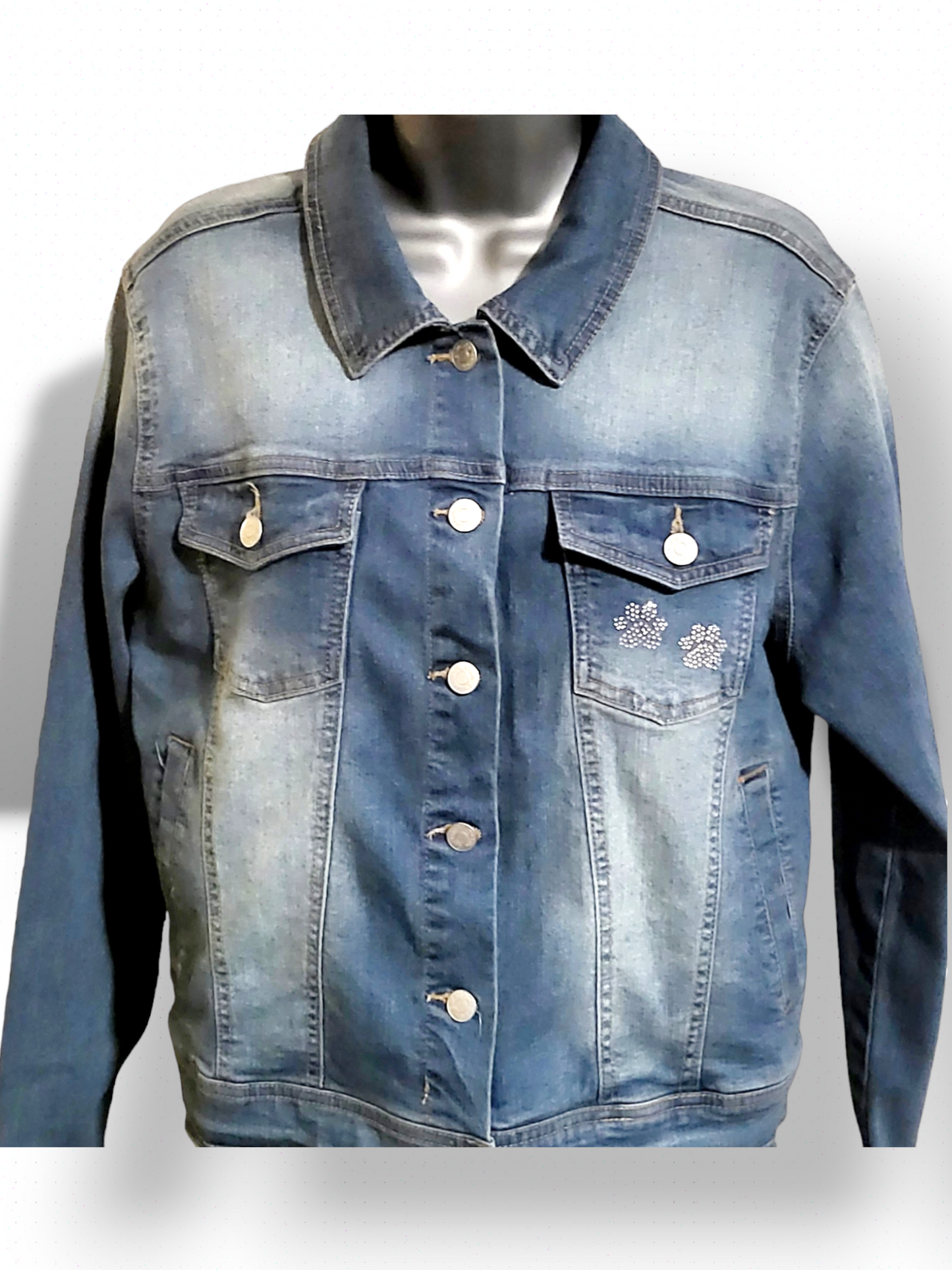 Upcycled Jeans Jacket X-Large With Crystal Dog Design