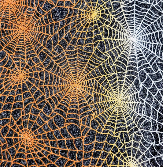 Orange and White Glitter Cobweb Bandana