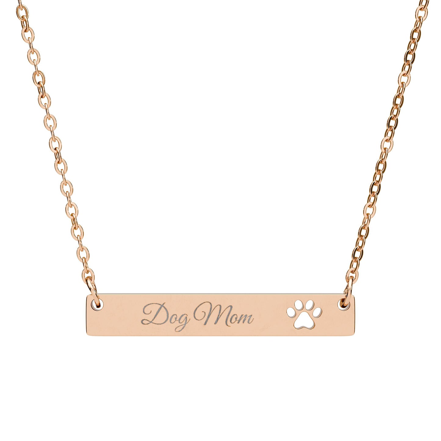 Dog Mom Engraved Cutout Paw Bar Necklace