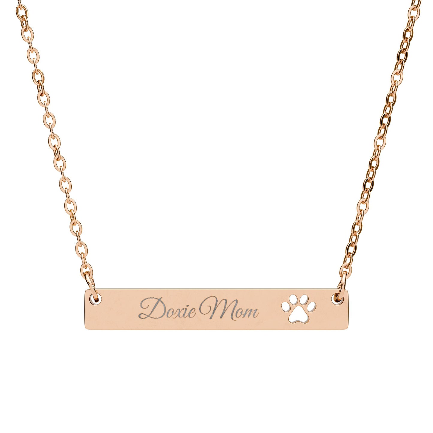 Doxie Mom Engraved Cutout Paw Bar Necklace