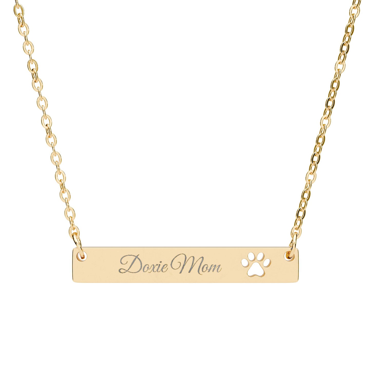 Doxie Mom Engraved Cutout Paw Bar Necklace