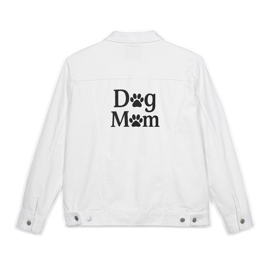 White Embroidered Dog Mom Denim Jacket Sizes Small - 2XL