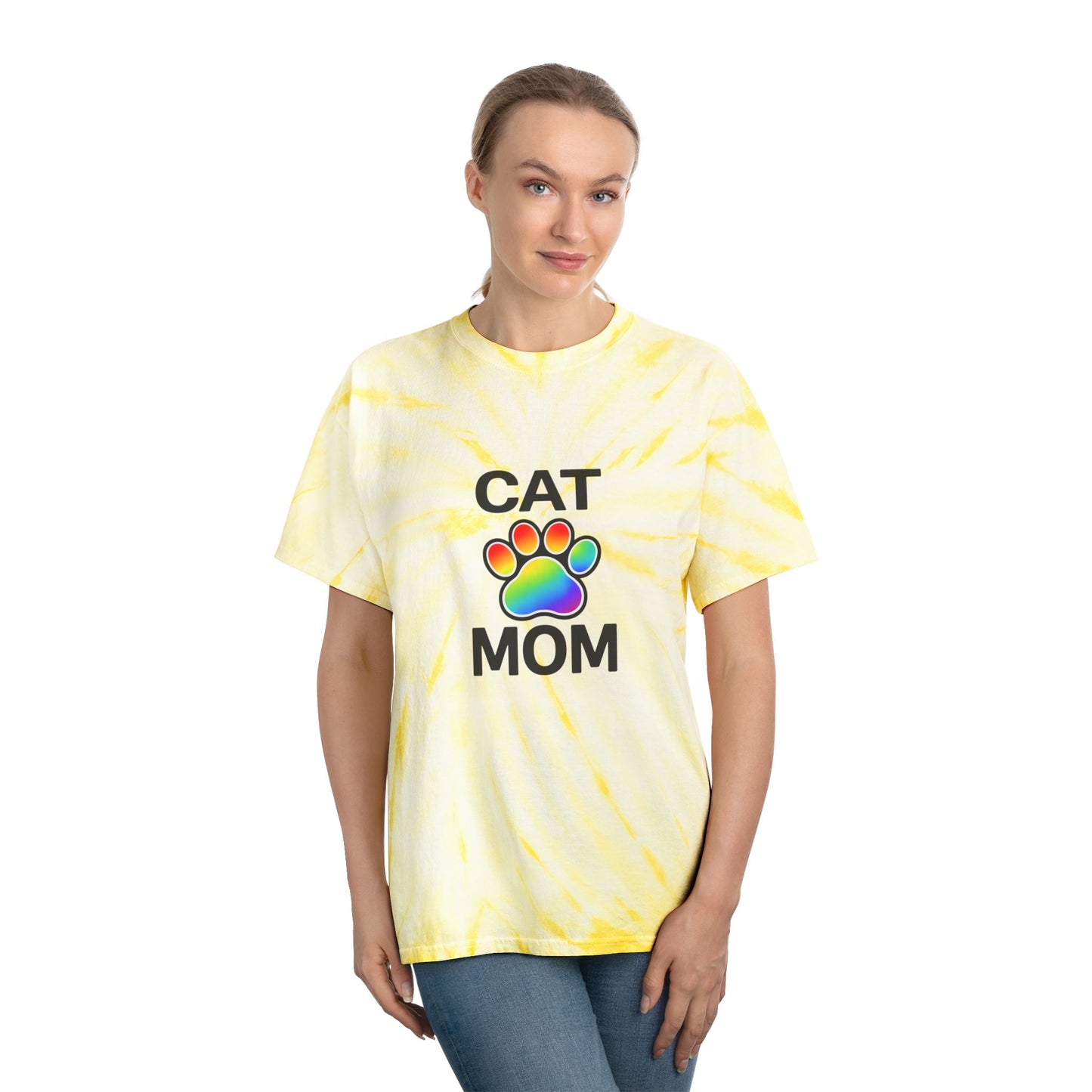 Pride Cat Mom Color Blast Tie-Dye Tee Sizes Small - 2XL (3 colors)