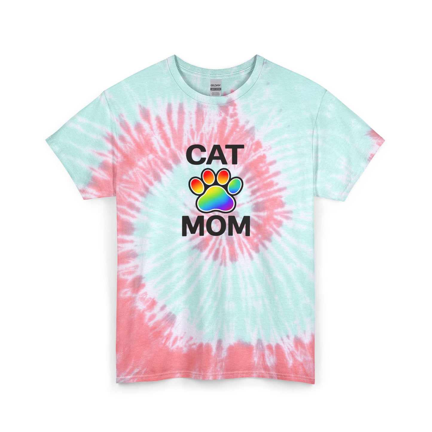 Pride Cat Mom Spiral Tie Dye Tee Unisex Cotton T-Shirt Sizes Small - 2 XL (2 colors)