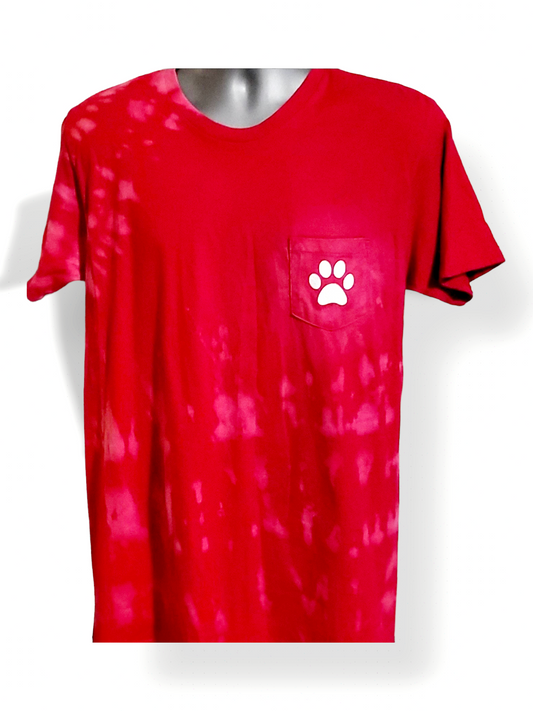 Red Tie-Dyed Medium Pocket Tee with Paw