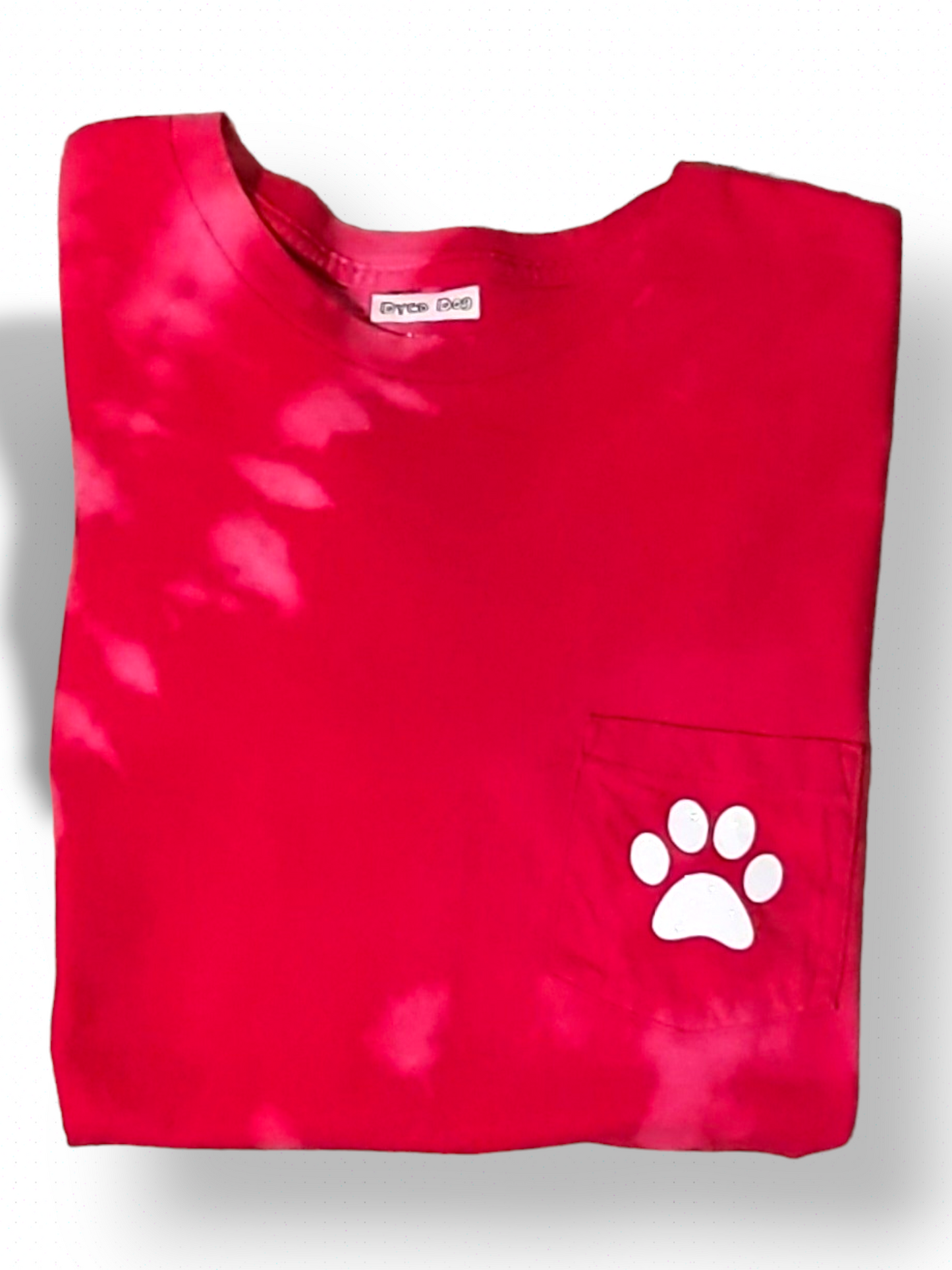 Red Tie-Dyed Medium Pocket Tee with Paw