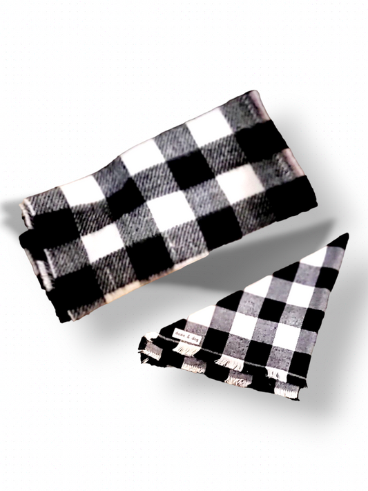 Black and White Buffalo Check Flannel Bandana and Scarf Set