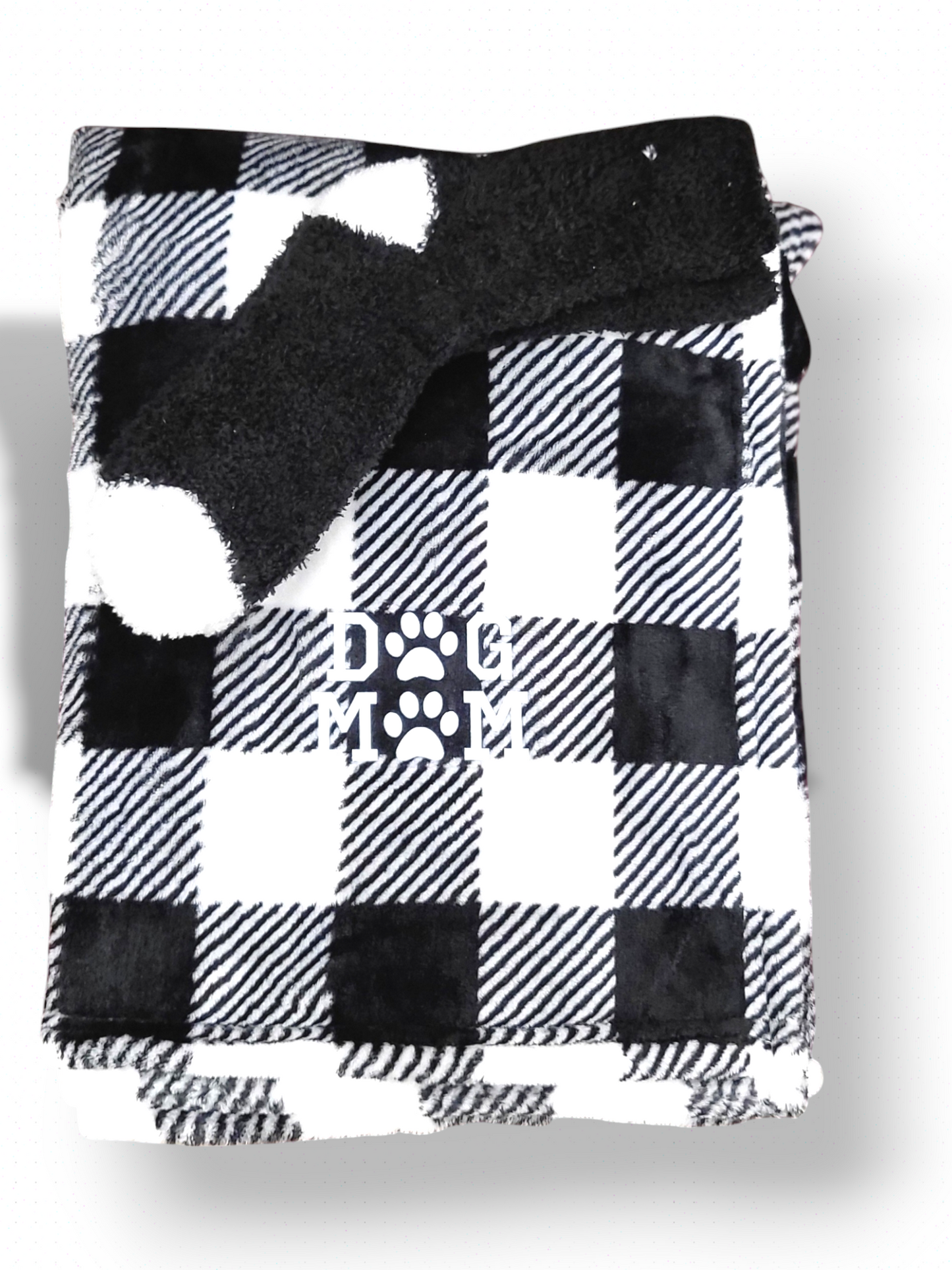 Dog Mom / Dog Dad Black and White Plush Blanket with Socks Set