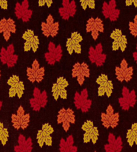 Fall Leaves on Brown Cotton