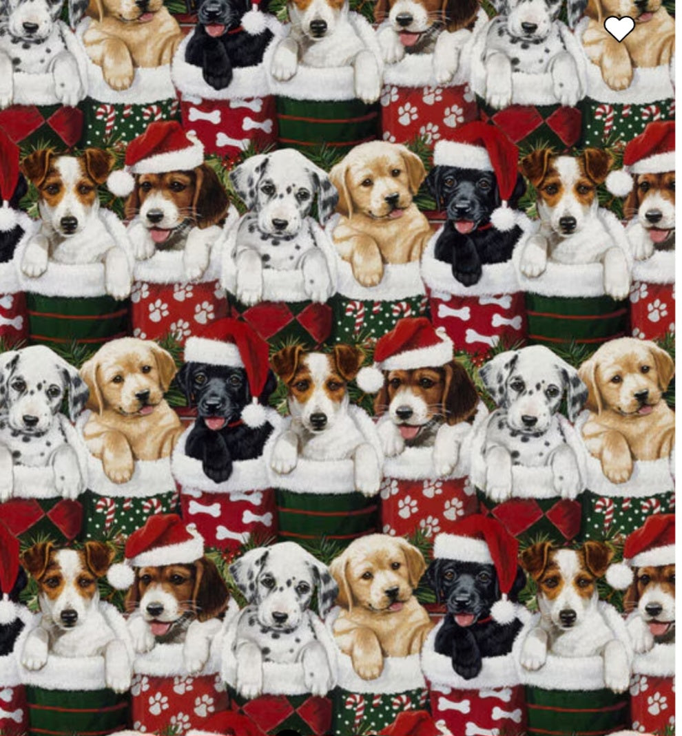 Puppies with Santa Hats Cotton