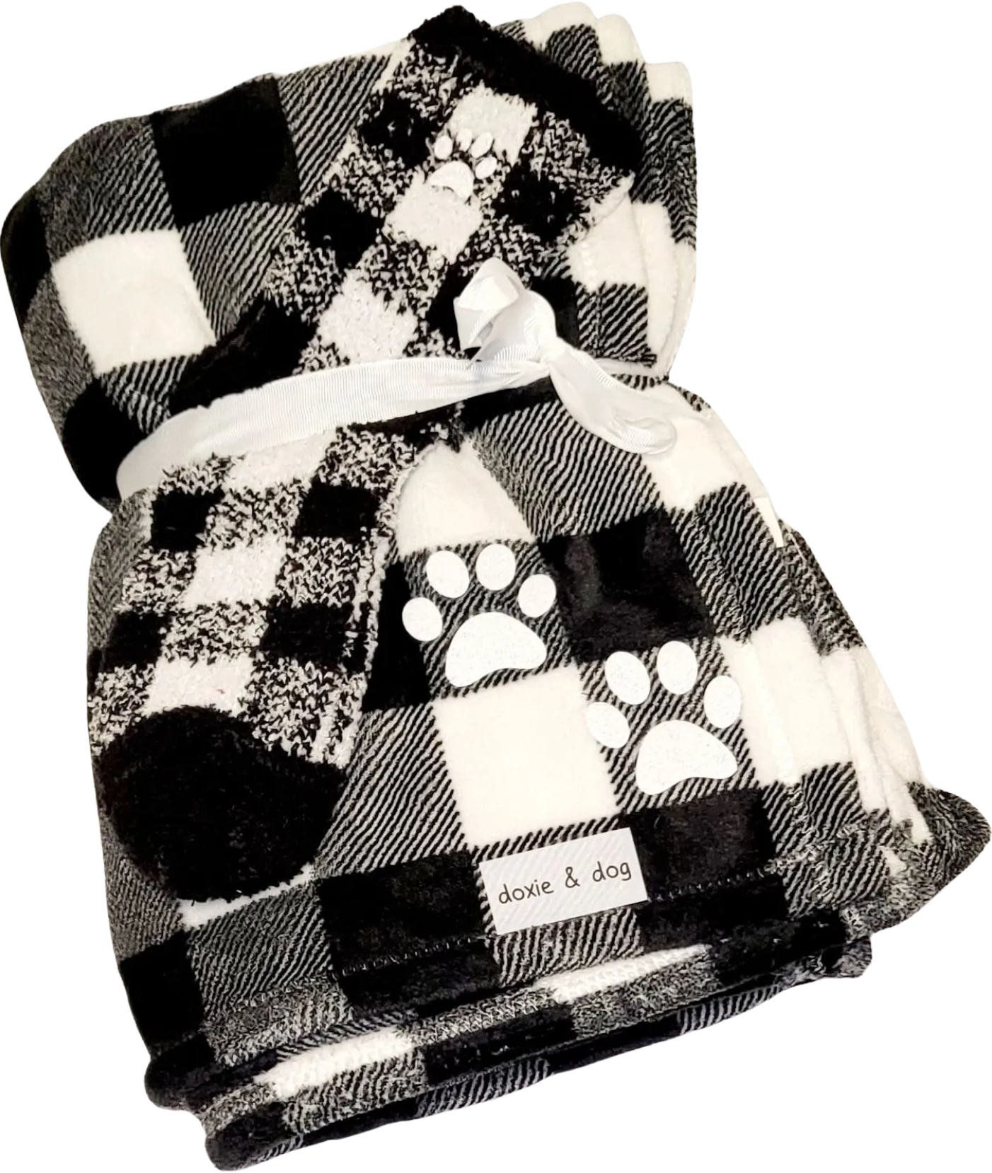 Dog Mom / Dog Dad Black and White Plush Blanket with Socks Set